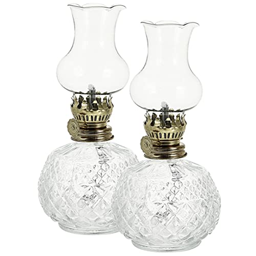 HAMPPLIES 2 piezas Lámparas de Aceite Vintage de Vidrio Transparente Decoración Retro para Escritorio Quinqués de Queroseno Elegantes para Interiores
