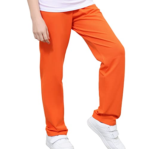 Pdcall Kids Cotton Sweatpants Boys Girls Soft Casual Straight Leg Athletic Pants With Drawstring And Pockets, Orange, 14-16 #TOP2