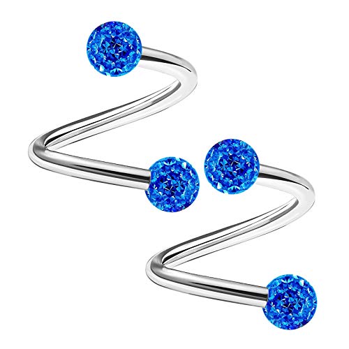 2PCS Stainless Steel Twisted Barbell 16 gauge 5/16 8mm 3mm Sapphire Crystal Ball Tragus Earrings Labret Piercing Jewelry 2159