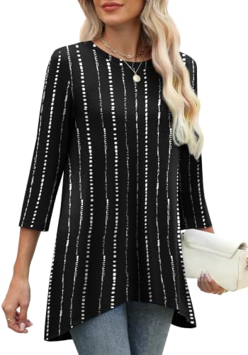 Image of OFEEFAN Tunic Tops for Women Loose Fit Dressy 3 /4 Length Sleeve Womens Tops with Asymmetrical Hem S-4XL