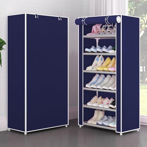 Image of YouCopia Shoe Rack for Home Non Woven Fabric - DIY Multipurpose Shoe Rack Organizer, 9-Layer Shoe Rack for Home -Shelf with Dustproof Door Entryway for Heels /Slippers /Boots (Blue, 6-Layer)