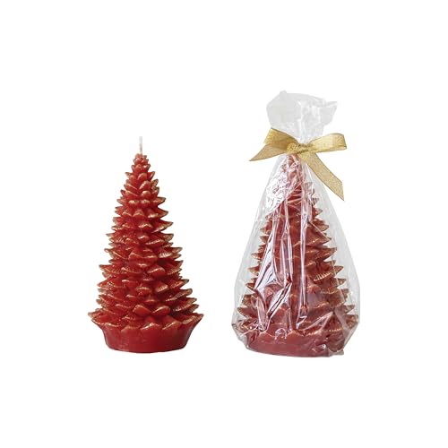 Creative Co-Op Tall Holiday Tree Shaped Candle with Gold Tips, Holly Berry Color
