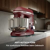Fentic Küchenmaschine - 2000W - Edelstahl Rührschüssel (6,2 L) - Küchenmixer mit Rührhaken, Knethaken, Schlagbesen und Spritzschutz - Inkl. zusätzlichem Zubehör (Rot) – Ansicht 5