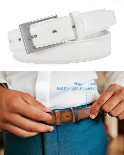 Image of Chaoren Leather Ratchet Belt 2 Pack Dress with Click Sliding Buckle 1 3 /8 inch in Gift Set Box - Adjustable Trim to Fit