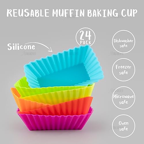 Auear, Silicone Mini Reusable Muffin Baking Cup Small Cupcake Holders Random Color Silicone Cupcake Liners Pastry Dessert Cups (24 Pack, Rectangle Cups) #TOP2