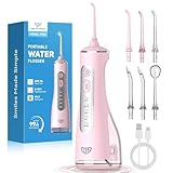 JTF Munddusche Kabellos Elektrische 300ML Wassertank, 10 Stufen Stufenlose Modi Testsieger 2026, IPX8 Tragbar Zahnreiniger Waterflosser & 6 Düsen für Oral Health Enthusiasten Tägliche Pflege(Rosa)