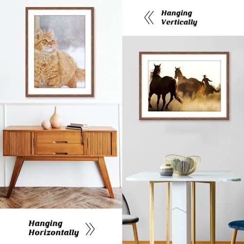Image of HLiWEGNS Light Walnut 14x18 Frame Set of 3 - Rustic Woodgrain 14 x 18 Poster Frame for Pictures 12x16 with Mat or 14x18 Picture Frame Without Mat for Wall Gallery Display - Ideal Christmas Day