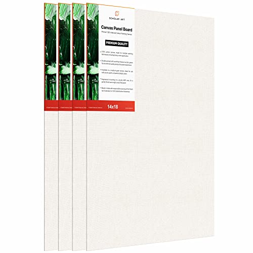 Image of Scholar Art Hobby Series 04 Oz (230 GSM) 100% Cotton Canvas Panel Board for Painting (White Blank Canvas Boards for Acrylic Paint, Oil Paint, Wet & Dry Media) | 14 inchx18 inch (35x45 cm), Pack of 4