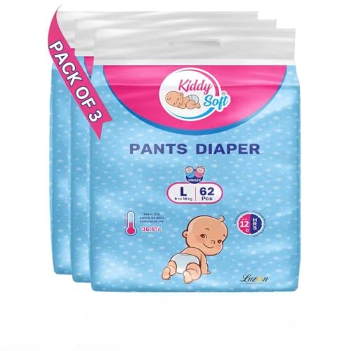 Image of KiddySoft Baby Diaper Pants with 5 Layer All Night Leakage Protection & Quick Absorbency (L - 62, Pack of 3)