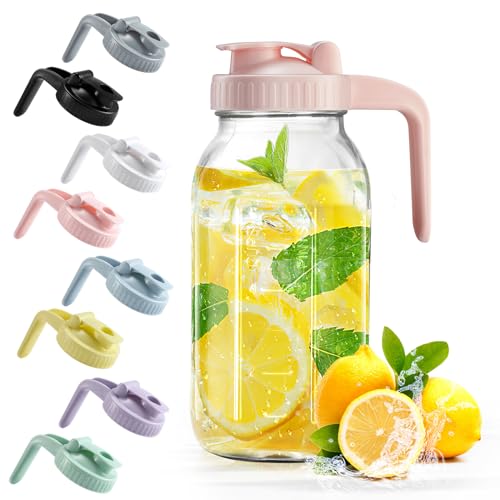 Image of Mason Jar with Pour Spout Lid V-shaped, 2 Quart Iced Tea Pitcher Double Leak Proof, 64 oz Drink Pitcher for Breastmilk, Sun Tea, Juice, Coffee Creamer, Formula Pitcher