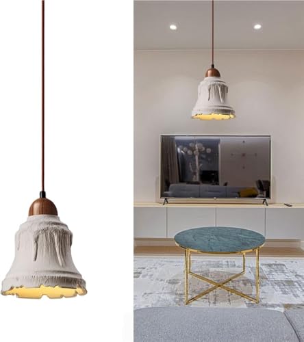 HBNCFTI Japanese Vintage Pendant Light Lattice Wooden Frame with Cement Lampshade Adjustable 80 Inch Cord for Living Room Bedroom Porch Industrial Modern Lighting