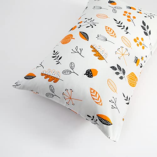 Yuheguoji Botanical Pillow Cases Queen Size Set Of 2 100% Cotton Orange Pillow Covers Decorative Envelope Closure Black And White Plant Pillowcases Farmhouse Leaf Floral Pillow Protectors 20X26 Inches #TOP3