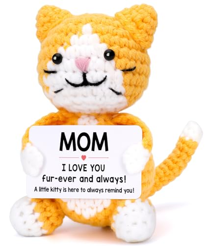 Funny Cat Mothers Day Mom Gifts from Daughter Son, New Bonus Step Mom Mama Mother in Law Gifts Birthday Presents, Mini Cute Cool Stuff Things I Love You Mommy, Small Emotional Positive Crochet Cat
