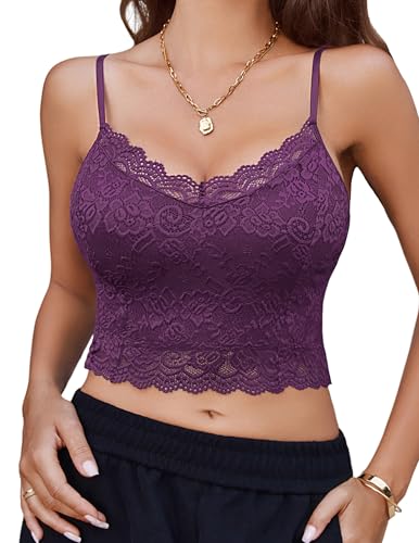 Image of Avidlove Lace Bralette for Women Spaghetti Strap Tank Top V Neck Slim Basic Camisoles