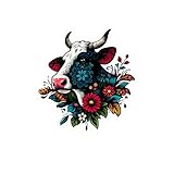 Cow Sticker Dairy Cattle Floral Cartoon Art Women Gift Idea 4" 6" Car Laptop Water Bottle Waterproof Decal Vinyl