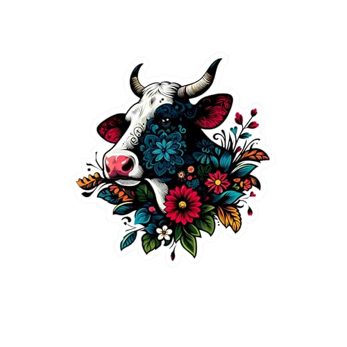 Cow Sticker Dairy Cattle Floral Cartoon Art Women Gift Idea 4" 6" Car Laptop Water Bottle Waterproof Decal Vinyl