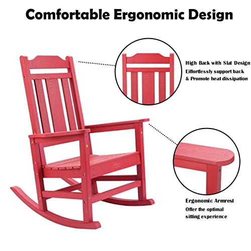 Homehua Patio Rocking Chair, All Weather Resistant Outdoor Indoor Fade-Resistant Patio Rocker Chair，Stable Durable Smooth Rocking, Comfortable Easy To Maintain, Load Bearing 350 Lbs - Red #TOP3