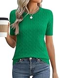 Micoson Womens Green Summer Sweater St.Patrick's Day Short Sleeve Round Neck Shirts Dressy Casual Soft Cable Knit Spring Summer Tops S