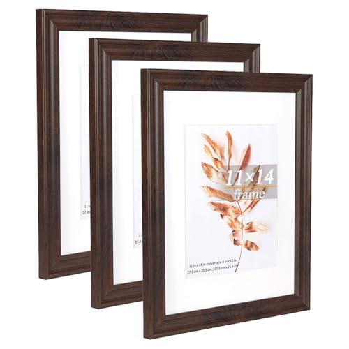 Hogaryo 11x14 Picture Frames Brown, Display Picture 8x10 with Mat, 2 Set Photo Frames for Wall Mounting Home Decor