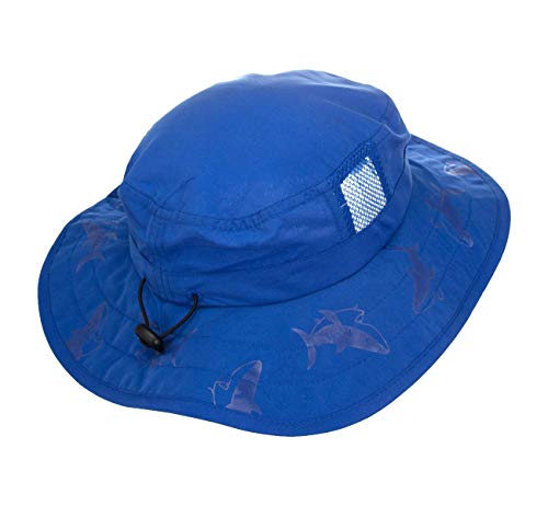Sun Protection Zone Kids UPF 50+ Safari Sun Hat, Blue Sharks, Uv Sun Protective, Lightweight, Straps, One Size