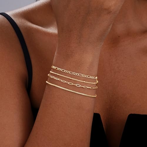 Gold Bracelets for Women Waterproof, 14K Real Gold Jewelry Trendy Thin Dainty Stackable Bracelet Pack Fashion Accessories Gifts for Womens Dainty Bracelets Silver Jewelry Gifts for Women Christmas4