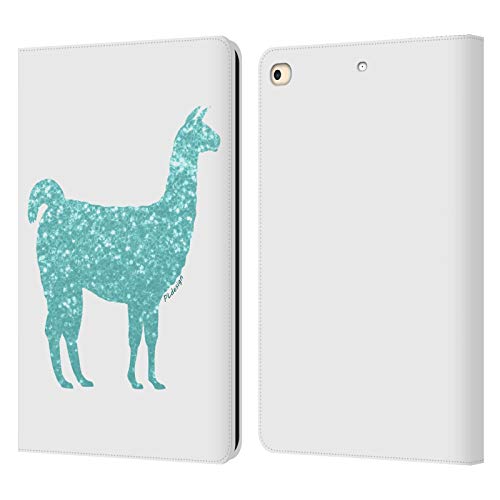 Coque cuir iPad 9.7 2017 protection intégrale motif lama turquoise