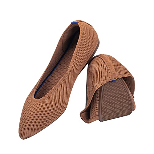 Frank Mully Frauen Spitze Zehe Ballett flach Strickkleid Schuhe Low Wedge Flache Schuhe Komfort Slip On Flats Schuhe für Frau Klassische Schuhe, Fawn, 36.5 EU