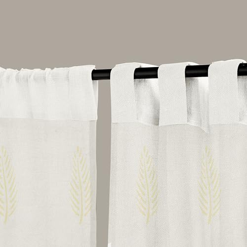 Image of Linenwalas Cotton Curtains Set Of 2, Canvas Window Curtains For Home Decor, Hangs Elegantly With Back Loops (4.5X6.5 Ft, Mustard Leaf) - Sheer, Back Tab