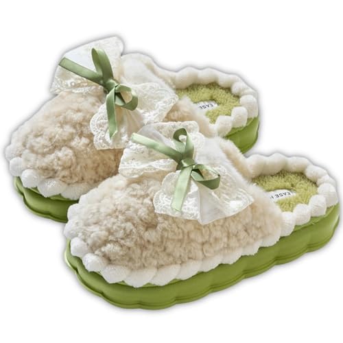 LilRoot Cute Bow Slippers for Winter Warm Fluffy Soft Memory Foam Fuzzy Non-Slip Platform Slippers for Women Girls Lounging Home