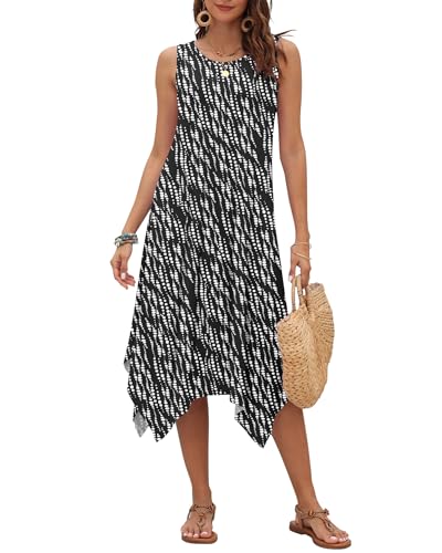 Image of AUSELILY Women's Summer Dresses Casual Sleeveless Midi Tank Beach Dress | Women's Asymmetrical Hem Sundress with Side Pockets, Great for Beach, Vacation & Daily Wear