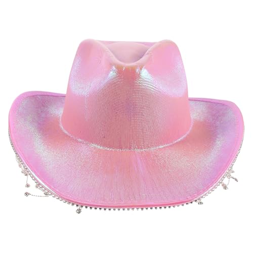 Chapeau de cowgirl rose irisé à franges scintillantes pour festival western