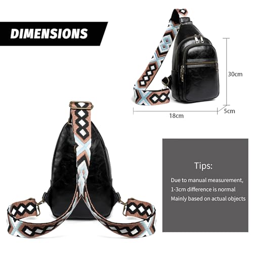 Image of FAYBA Small Sling Bag for Women Crossbody Fanny Pack, PU Leather Wide Guitar Strap Chest Sling Backpack Purse Black