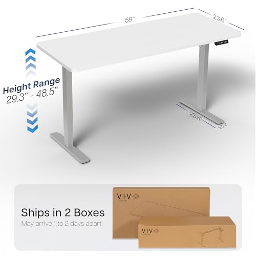 Image of VIVO Electric 60 x 24 in Standing Desk, Memory Height Adjustment, 1B Series, Holds 220 lbs, One-Piece White Top, Gray Frame, DESK-KIT-1G6W