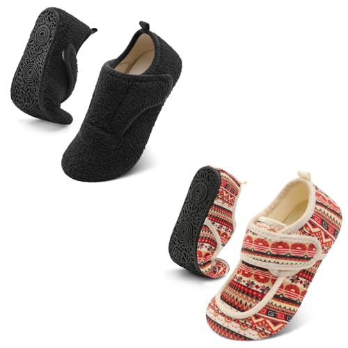 BARERUN Women's Mens Slippers Wide Diabetic Neuropathy Socks House Shoes for Swollen Feet Women Men