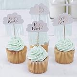 Ginger Ray Rose Gold Cloud Hello World Baby Shower Tassel Cupcake Pick Toppers x 10 - Hello World