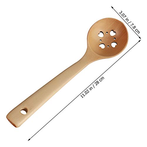 Hemoton Escumadeira de madeira para colher, concha, cabo longo, colher com fenda, utensílio de cozin