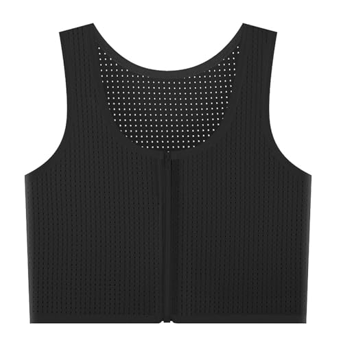 Kreeqe Tomboy Transgender FTM Sutiã de peito respirável e malha fresca para o verão, Preto e branco