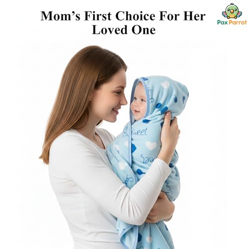 Image of Ultra-Soft Baby Hooded Blanket | Newborn Baby Wrapping |Coral Fleece Material Hypoallergenic | Towel Cum Blanket with Teddy Design (0-3Years) (Blue Bunny)