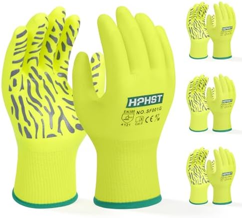 HPHST Arbeitshandschuhe, SF001G Nitril beschichtet Leicht Ölbestandig, Nahtlose Strick Nylon Schutzshandschuhe für Arbeit, Auto, Lager (Gelb 3 Paar, 11/XXL)