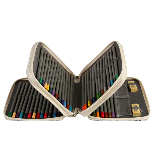 Image of Portable Colored 72 Slots Pencil case Organizer with Printing Pattern for Watercolor Pens or Markers, Pencil Case Organizer for Artist