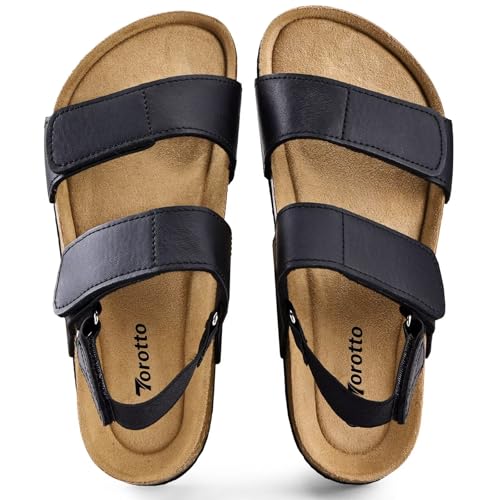 Image of Torotto Girls Boys Sandals with Cork Footbed Adjustable Straps Summer Glitter Slides Sandals Open Toes Flat for Kids Toddler
