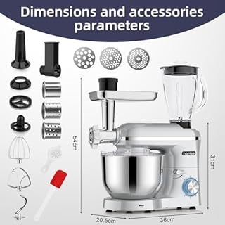 Homlee 5 In 1 Impastatrice Planetaria,2000W–Con Tritacarne,1.5L Per Succhi,Tagliaverure,Set Per Salsicce,con Ciotola 5.5L,Frusta,Gancio Impastare,Mescolatore Robot Da Cucina Multifunzione