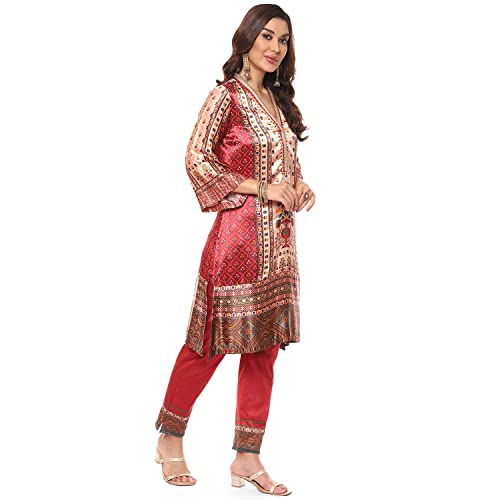 Image of BIBA Women Silk Viscose Straight Printed Suit Set
