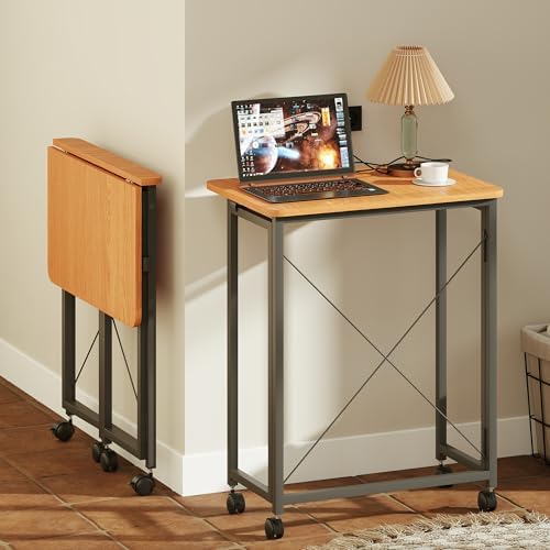 tonchean Folding Mobile Desk, Computer Table with Wheels Small Rolling Desk Space Saving Computer Table Portable Office Desk Laptop Table for Small Space Home, Office, Drawing Room, Study, 60x40x75cm