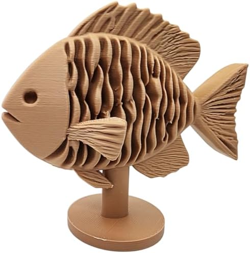 Wood Carved-Like Layered Wave Fish Collectible Figurine - Detailed Aquatic Desk Accent for Home or Office Decor - 3D Printed in Canada image 3