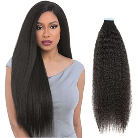 Isheeny Tape Hair Extensions Real Human Hair 14 Inch Kinky Straight Curly Black Hair Extensions for Black Women Hair Extension Lasting Soft Silky Cover