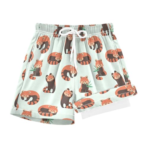 JHKKU Boys Swim Trunks Cute Red Panda Swim Shorts with Compression Boxer Brief Liner Bathing Suit Swimsuit 7 Years