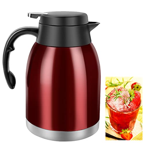 Stainless Steel Thermal Coffee Carafe Dispenser, Unbreakable Double Wall Vacuum Thermos Flask Large Capacity 56Oz 1.6L Water Tea Pot Beverage Pitcher For Banquet And Party(Bright Red) #TOP30