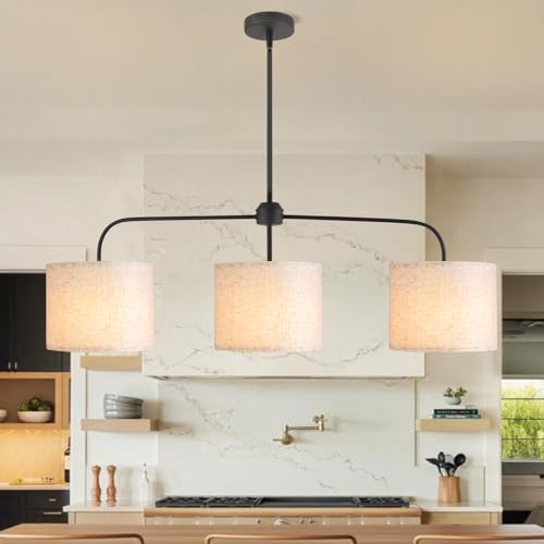 passong 3-Light Black Linear Modern Farmhouse Chandelier for Kitchen Island