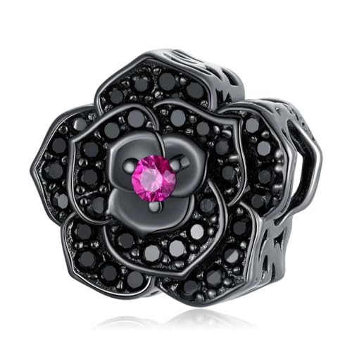 Abalorio flor rosa negra de plata 925 auténtica que no pierde brillo en tu pulsera
